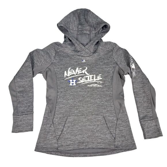 Houston Astros Hoodie Women L Gray Majestic MLB Baseball Postseason Never Settle - Picture 1 of 13